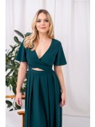 Leila – muszlin maxi ruha átlapolt felsőrésszel sötétzöld színben