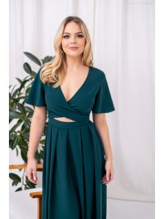   Leila – muszlin maxi ruha átlapolt felsőrésszel sötétzöld színben