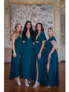 Zelma – spagetti pántos, mély dekoltázsú muszlin maxi ruha A vonalú szoknyával sötétzöld színben