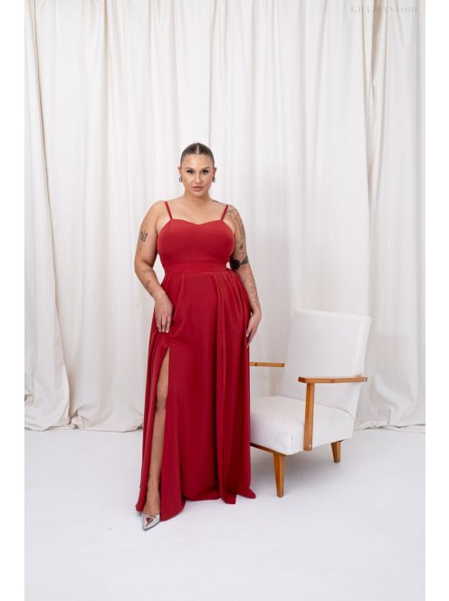 Dália – tégla színű maxi furfangos hátrésszel muszlin anyagból