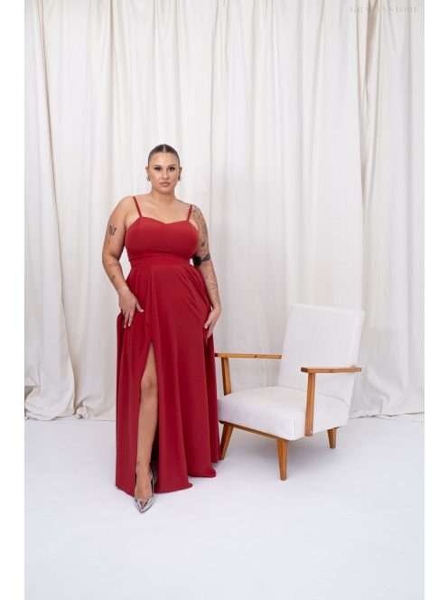 Dália – tégla színű maxi furfangos hátrésszel muszlin anyagból