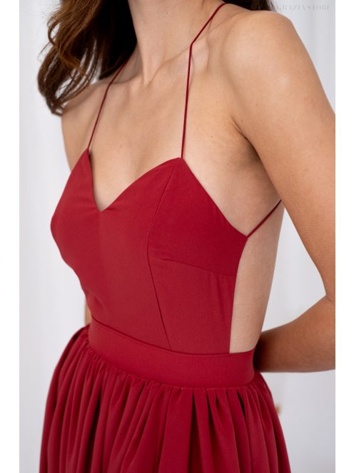 Dalma – hátnélküli muszlin maxi ruha tégla színben.