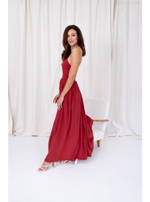 Dalma – hátnélküli muszlin maxi ruha tégla színben