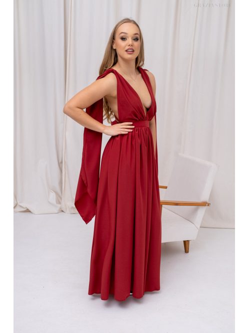 Scarlett - különleges muszlin maxi ruha keresztezett hátrésszel tégla színben.