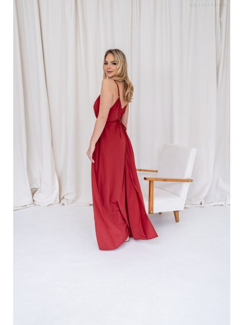 Vanda – derékban megkötős muszlin maxi ruha állítható pántokkal tégla színben