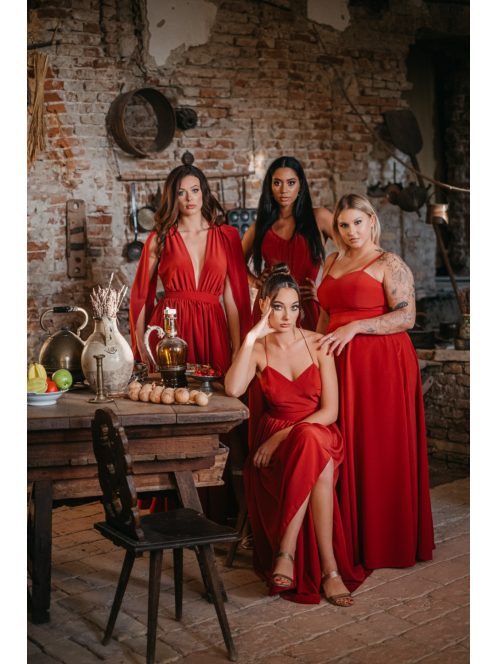 Vanda – derékban megkötős muszlin maxi ruha állítható pántokkal tégla színben