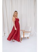 Vanda – derékban megkötős muszlin maxi ruha állítható pántokkal tégla színben