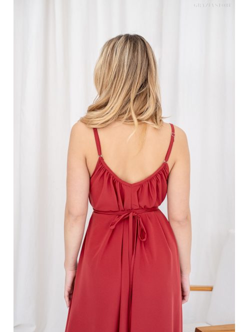 Vanda – derékban megkötős muszlin maxi ruha állítható pántokkal tégla színben