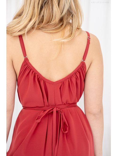 Vanda – derékban megkötős muszlin maxi ruha állítható pántokkal tégla színben