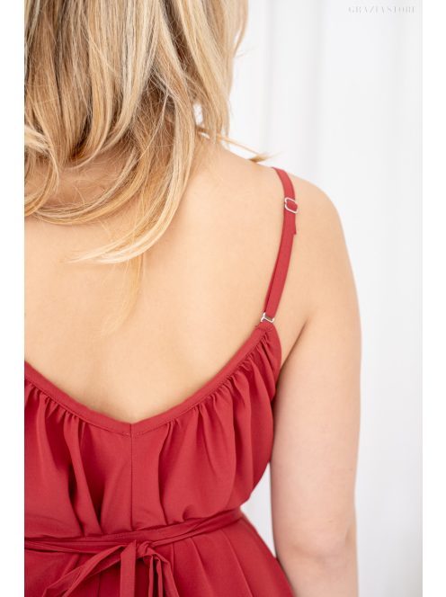 Vanda – derékban megkötős muszlin maxi ruha állítható pántokkal tégla színben