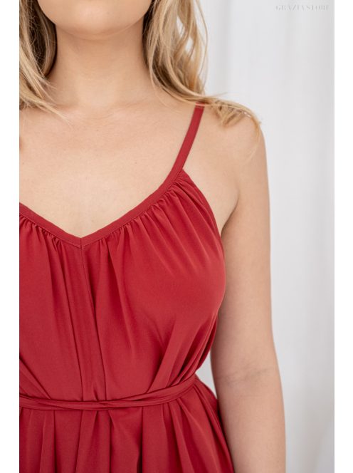 Vanda – derékban megkötős muszlin maxi ruha állítható pántokkal tégla színben