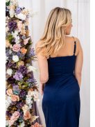 Lola – oldalán húzott, ejtett nyakvonalú mini ruha sötétkék színben light szatén anyagból