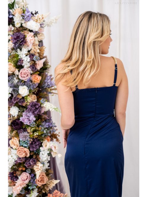 Lola – oldalán húzott, ejtett nyakvonalú sötétkék mini ruha.