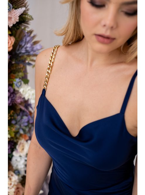 Lola – oldalán húzott, ejtett nyakvonalú sötétkék mini ruha.