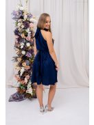 Olga – nyakban és derékban megkötős mini ruha light szatén anyagból sötétkék színben