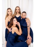 Olga – nyakban és derékban megkötős mini ruha light szatén anyagból sötétkék színben