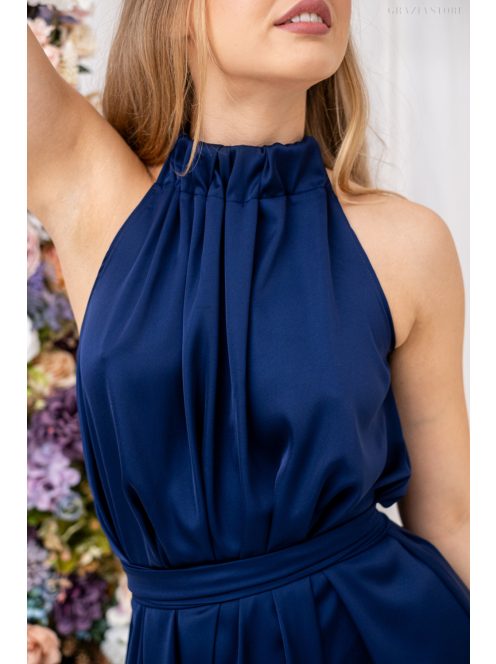 Olga – nyakban és derékban megkötős sötétkék mini ruha.