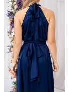 Olga – nyakban és derékban megkötős sötétkék mini ruha.