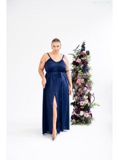   Vanda – derékban megköhető light szatén maxi ruha állítható pántokkal sötétkék színben