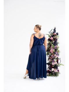   Vanda – derékban megköhető light szatén maxi ruha állítható pántokkal sötétkék színben