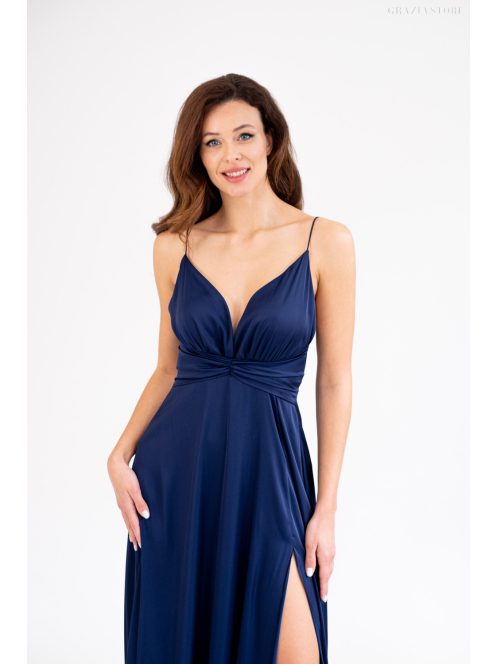 Zelma – spagetti pántos, mély dekoltázsú light szatén maxi ruha.