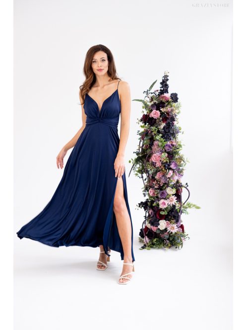 Zelma – spagetti pántos, mély dekoltázsú light szatén maxi ruha.