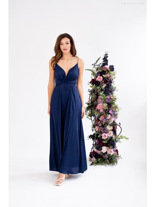 Zelma – spagetti pántos, mély dekoltázsú light szatén maxi ruha.