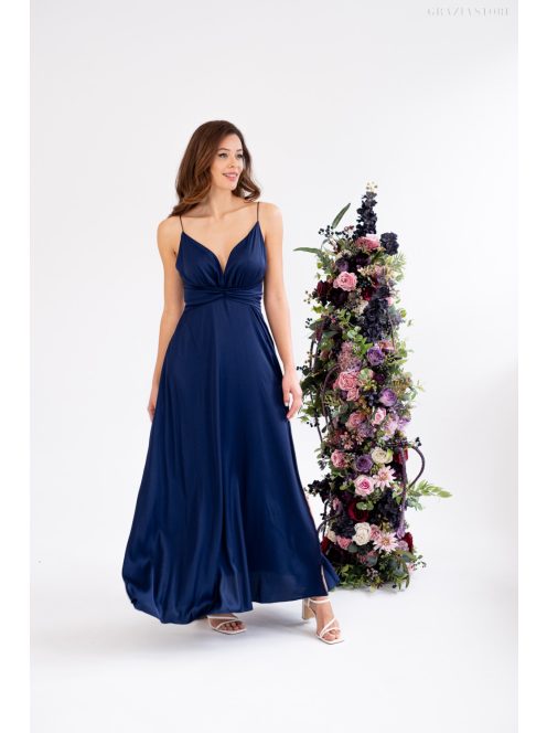 Zelma – spagetti pántos, mély dekoltázsú light szatén maxi ruha.