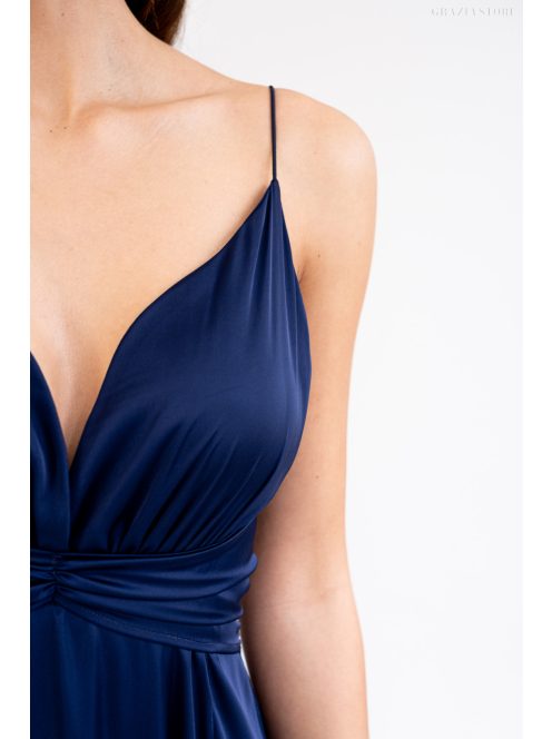 Zelma – spagetti pántos, mély dekoltázsú light szatén maxi ruha.