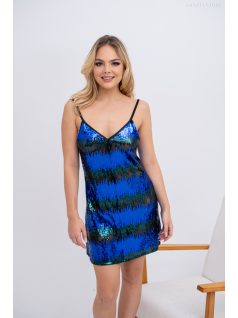   Vanda mini – bő szabású flittetes mini ruha állítható pántokkal kék-zöld színben