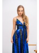 Zelma – spagetti pántos, mély dekoltázsú flitteres maxi ruha A vonalú szoknyával kék-zöld színben