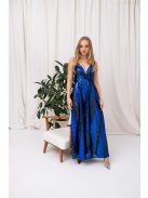 Zelma – spagetti pántos, mély dekoltázsú flitteres maxi ruha A vonalú szoknyával kék-zöld színben