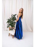 Zelma – spagetti pántos, mély dekoltázsú flitteres maxi ruha A vonalú szoknyával kék-zöld színben