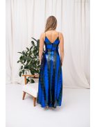 Zelma – spagetti pántos, mély dekoltázsú flitteres maxi ruha A vonalú szoknyával kék-zöld színben