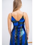 Zelma – spagetti pántos, mély dekoltázsú flitteres maxi ruha A vonalú szoknyával kék-zöld színben