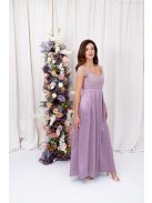 Inez – ráncolt felsőrészű, romantikus mályva színű szatén maxi ruha csillogós tüllel