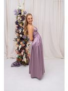 Zenina – V-kivágású szatén maxi ruha spagetti pántokkal mályva színben 