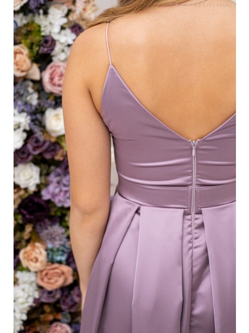 Zenina – V-kivágású szatén maxi ruha spagetti pántokkal mályva színben 