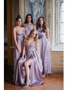 Zenina – V-kivágású szatén maxi ruha spagetti pántokkal mályva színben 