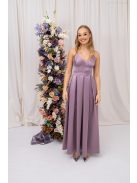 Zenina – V-kivágású szatén maxi ruha spagetti pántokkal mályva színben 