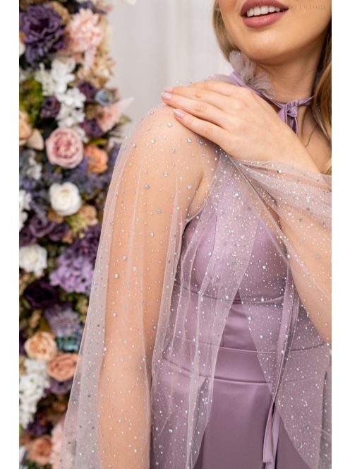 Pandóra – strasszköves tüll palást mályva színben.