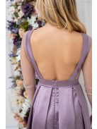 Gyöngy – mályva színű szatén maxi ruha csillogós felsőrésszel V alakú hátkivágással