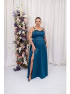 Dália – petrolkék színű maxi furfangos hátrésszel szatén anyagból