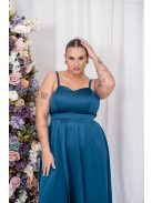 Dália – petrolkék színű maxi furfangos hátrésszel szatén anyagból