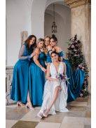 Dália – petrolkék színű maxi furfangos hátrésszel szatén anyagból