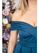 Audrey - szív kivágású maxi ruha petrolkék színben szatén anyagból