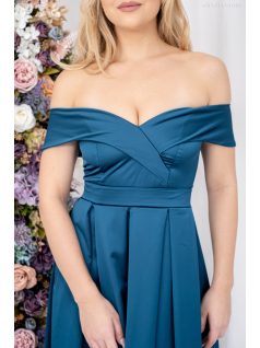   Audrey - szív kivágású maxi ruha petrolkék színben szatén anyagból