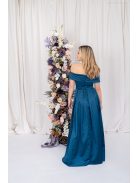 Audrey - szív kivágású maxi ruha petrolkék színben szatén anyagból