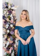 Audrey - szív kivágású maxi ruha petrolkék színben szatén anyagból