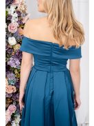 Audrey - szív kivágású maxi ruha petrolkék színben szatén anyagból